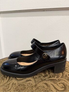 Dior D-Doll Black Patent Mary Jane Block Heel Pumps